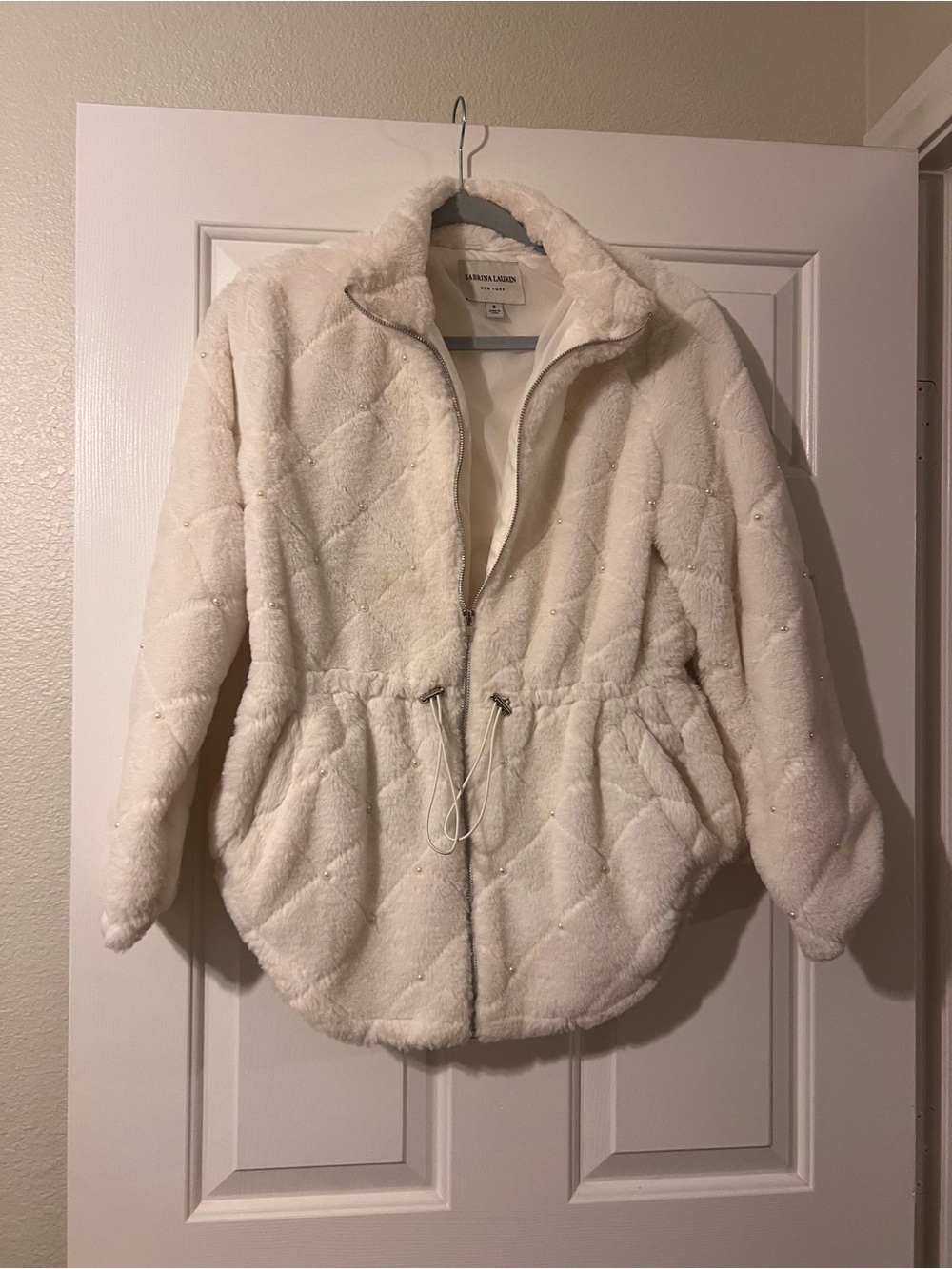 Cream Quilted Teddy Jacket with Adjustable Waist